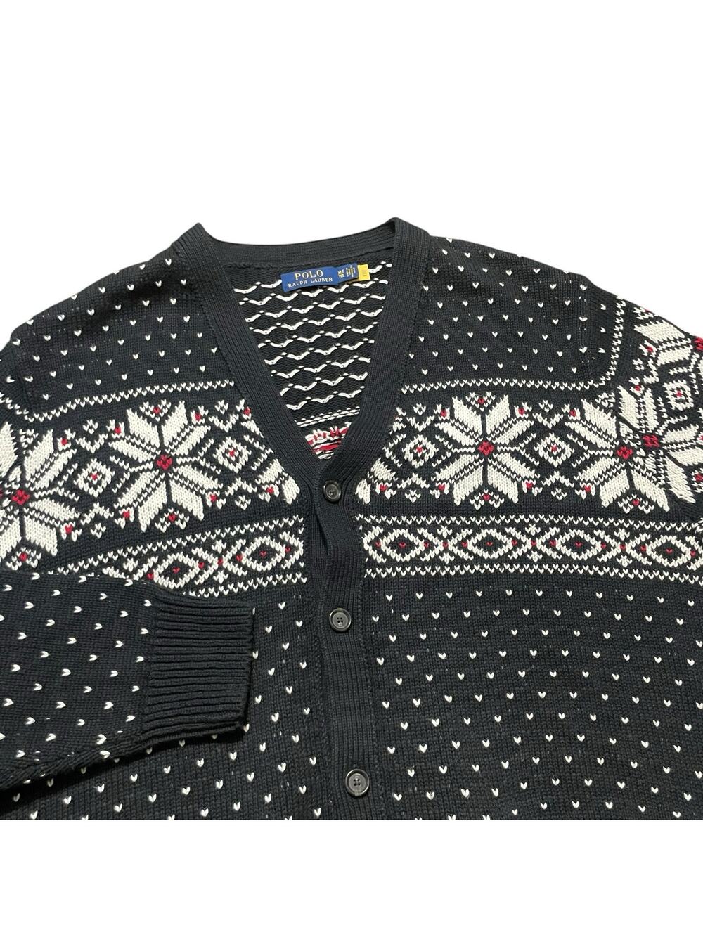 NWOT Polo Ralph Lauren Sweater Mens XLT Navy Cardigan Fair Isle Cotton Cashmere